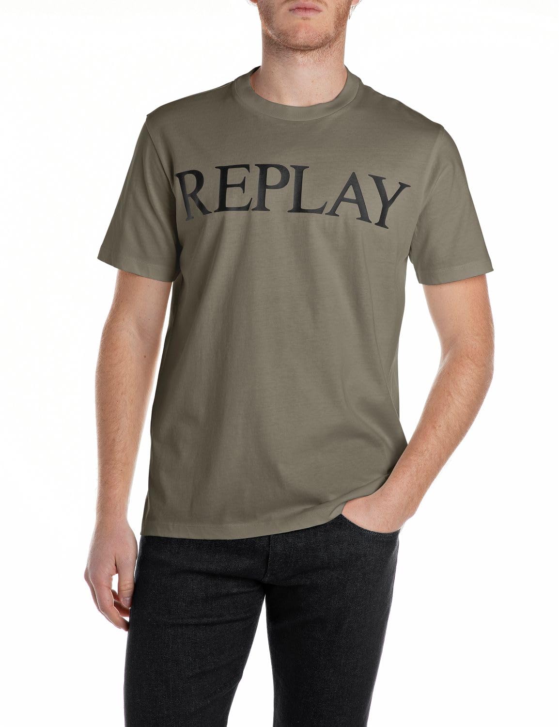 Replay Men's T-Shirt, 759 Mud Green, L
