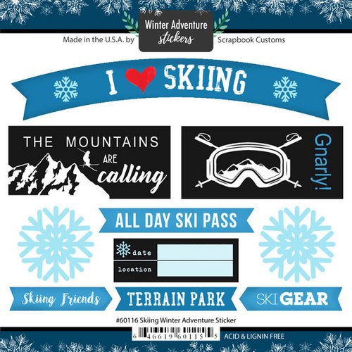 Skiing Winter Adventure Cardstock Scrapbook Stickers (61162)