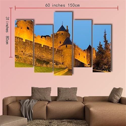Miniatura 2 de ERGO PLUS Lienzo moderno para pared, cuadros y accesorios, castillo medieval, Carcasona, Francia, póster impreso en acuarela, marco modular,