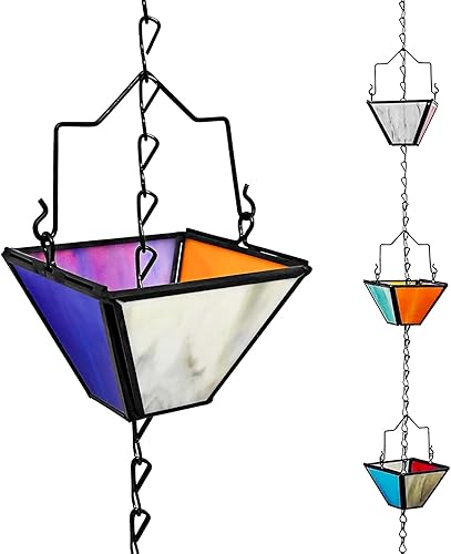 Juego de cadenas de lluvia de 8.5 pies, hechas a mano con incrustaciones de cobre puro, estilo vintage, cadenas de lluvia para desagües para desviar