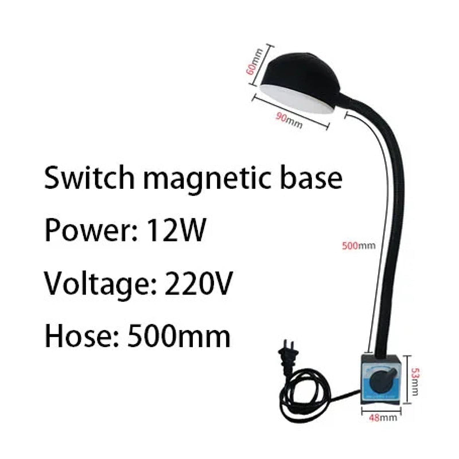 Tokarka światło robocze LED, 12 W, 110-220 V, 24-36 V, elastyczna, długość 40 cm, klips typu łabędzia szyja, magnetyczna lampa podstawowa (przełącznik magnetyczny, US)