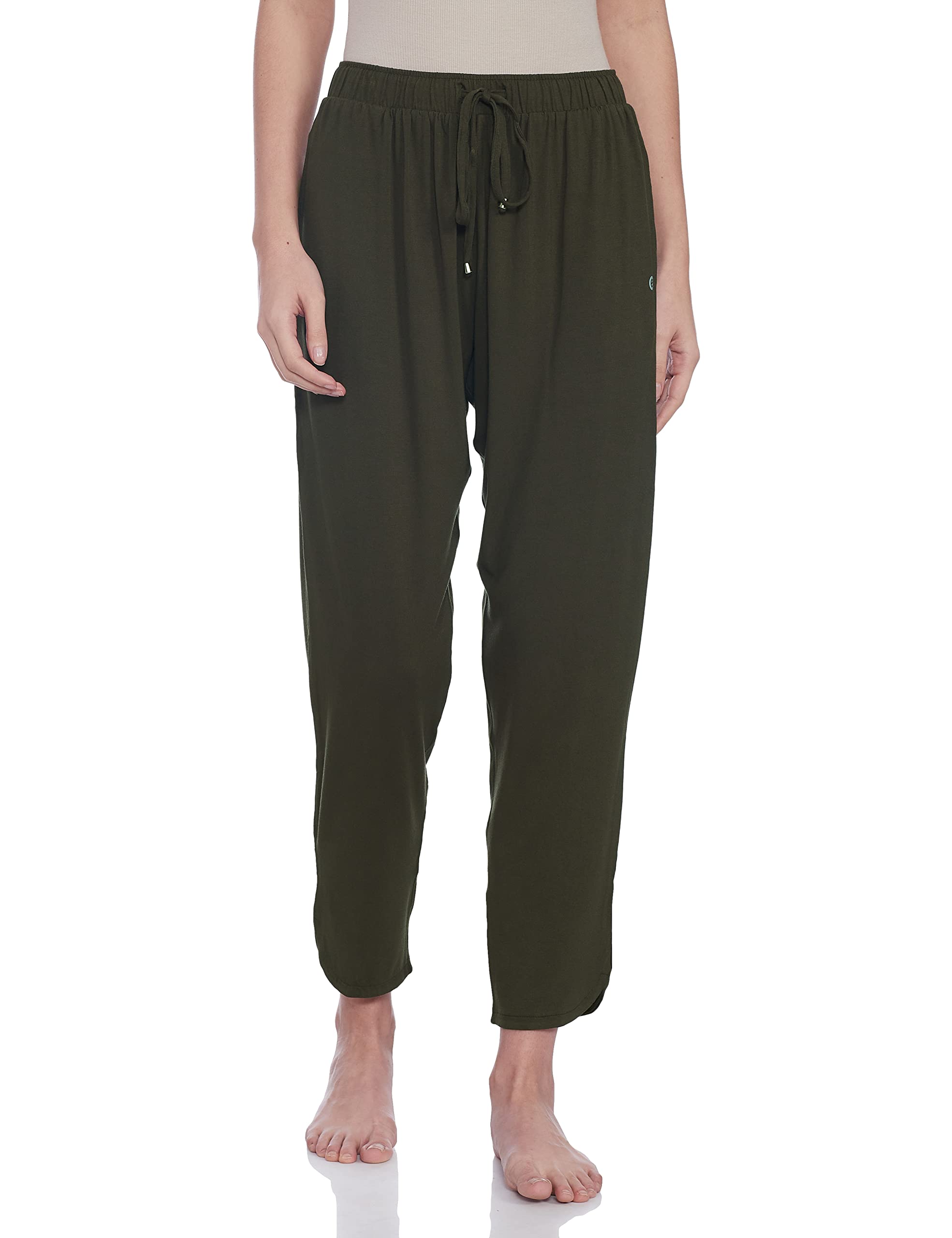 EnamorE048 Quick Dry 4 Way Stretch Antimicrobial Printed Tapered Lounge Pants for Women with Self Fabric Drawstring and Metal Ends