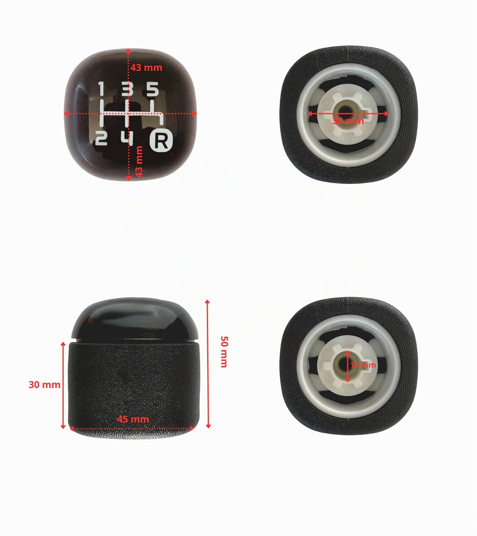 1neiSmartech Pomello Leva Cambio 5 Marce Nero, Compatibile Solo con Fiat Panda 2012+ Terza Generazione Codice OEM 502942700, Facile Installazione, Design Elegante