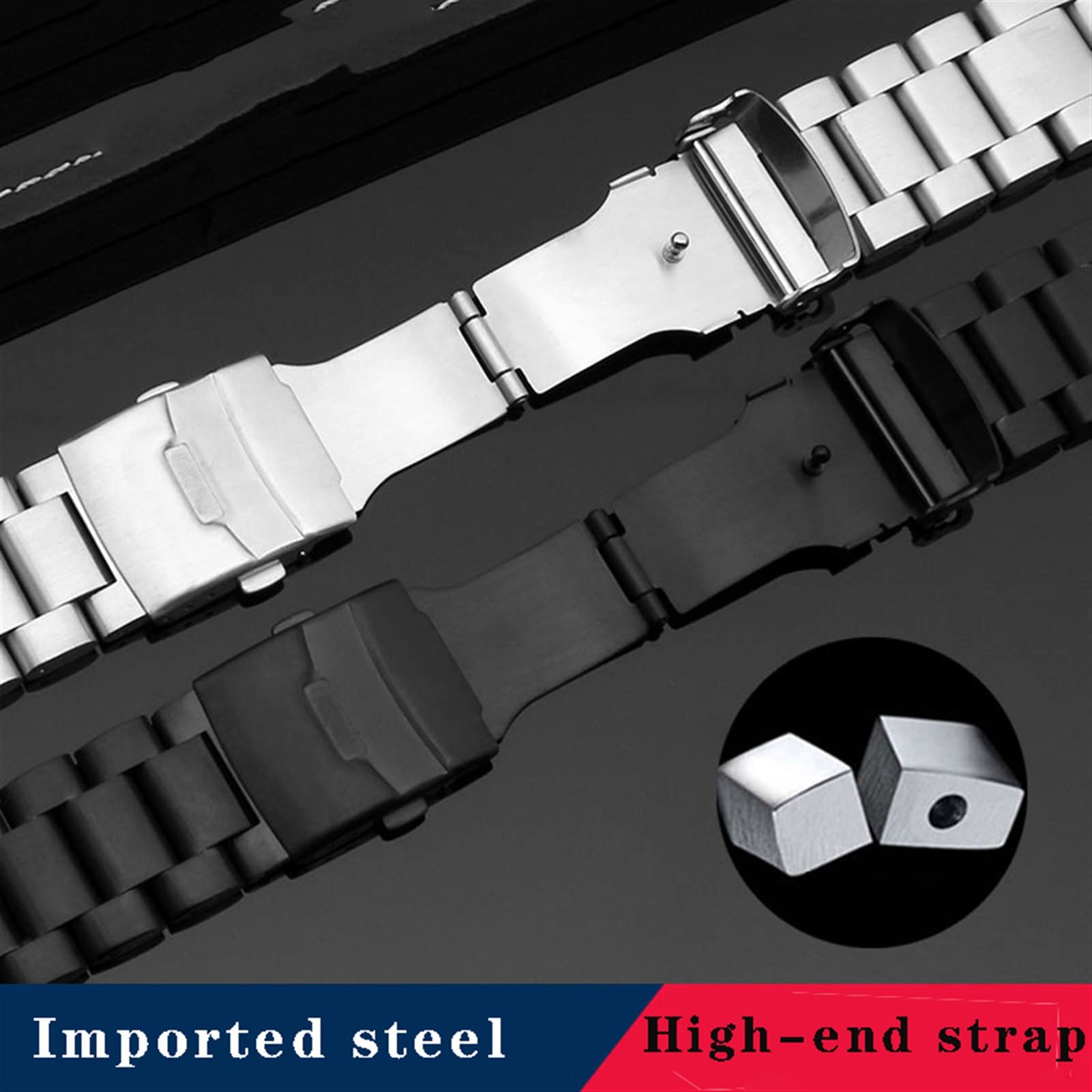 Cinturini per Orologi in Acciaio Inossidabile di Grandi Dimensioni con Ispessimento Solido 5,5 mm Argento Nero 22 mm 24 mm 26 mm Cinturino in Metallo Opaco Cinturino da Polso