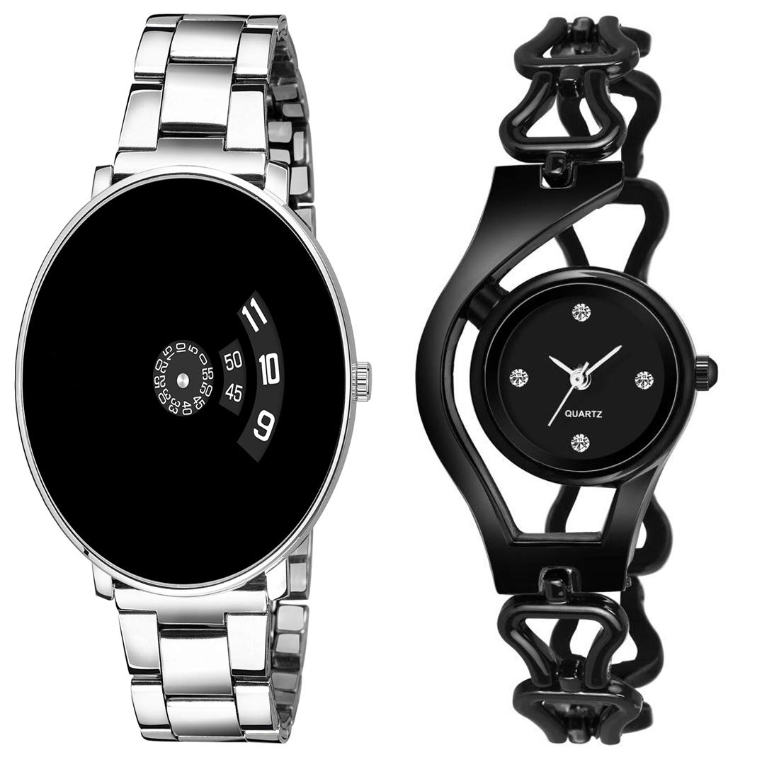 Goldenize fashion Black Dial and Chain Bracelet Couple Combo Watches (B08CCYT6G8) Amazon Price History, Amazon Price Tracker
