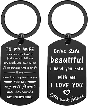 ENGZHI Love Wife Gifts, Drive Safe I Love You Keychain for Mothers Day Anniversary Valentines Christmas