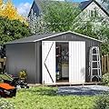 Udorich 10' x 12' Steel Outdoor Storage Shed, Galvanized Metal with Lockable Doors, Heavy-Duty Tool House for Garden, Gray and White