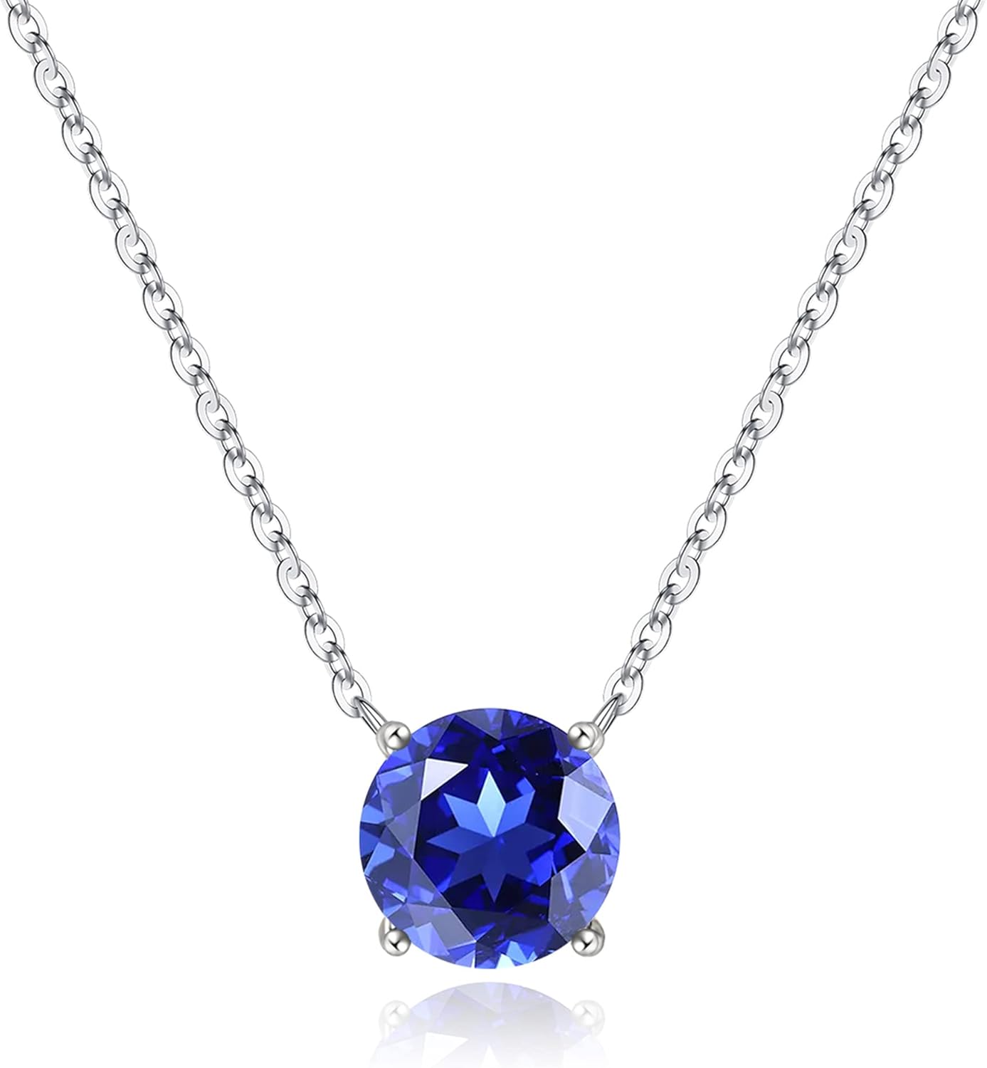Ursilver Sapphire Necklace for Women, S925 Sterling Silver Birthstone Necklace 2CT Lab Grown Sapphire Birthstone Necklaces September Birthday Gifts September Jewelry Gifts for Women