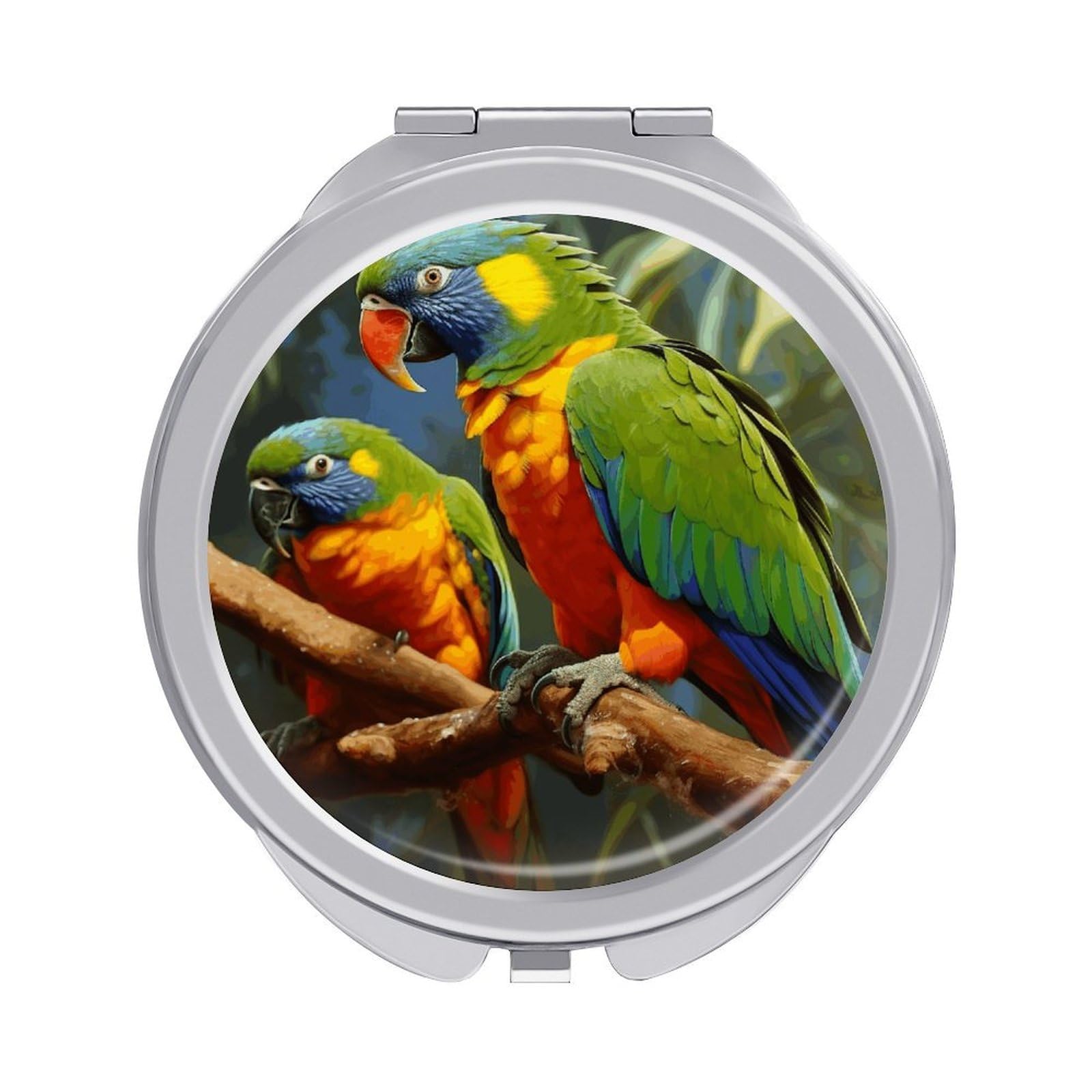 FekiLoot Bird Parrot Painting Makeup Mirror Compact Round Travel Makeup Mirror Portable Folding Handheld Pocket Mirrors for Handbag and Purses Gift Mini Mirrors