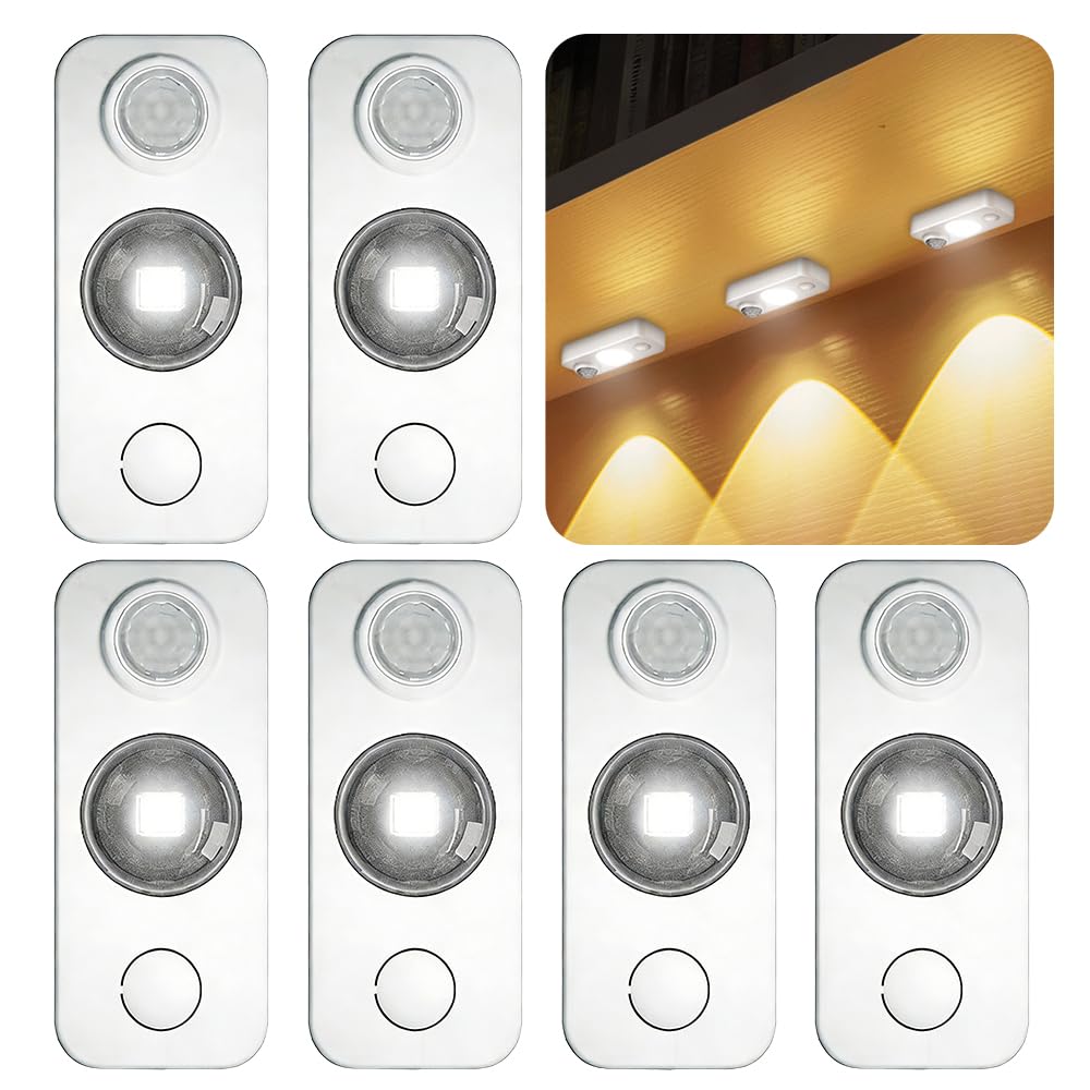 Weciau White Motion Sensor Lights Indoor, 6 Pack Rechargeable Cupboard Lights, Warm Dimmable Under Cabinet Kitchen Lights, Stick-On Night Light For Wardrobe, Closet, Hallway, Shelf, Stair