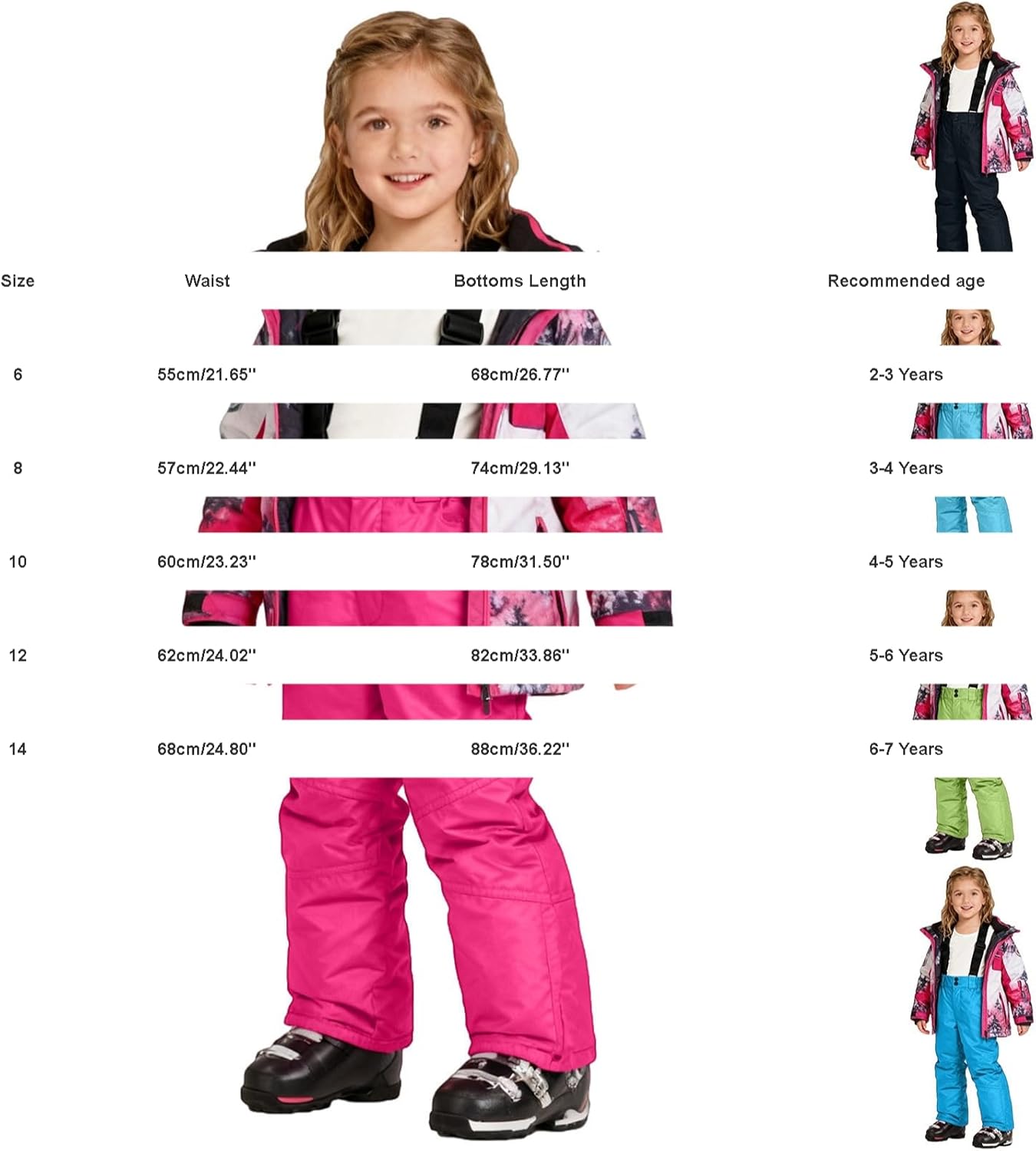 Kids Waterproof Ski Pants Boys Girls Snow Overalls Winter Windproof Thermal Snowsuit Bottoms Adjustable