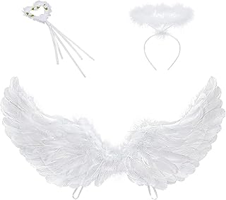 Angel Wings with Halo, Angel Costume Angel Costume Kids Feather Wing Halloween Carnival Party Cosplay Costume Angel Wings Adult White