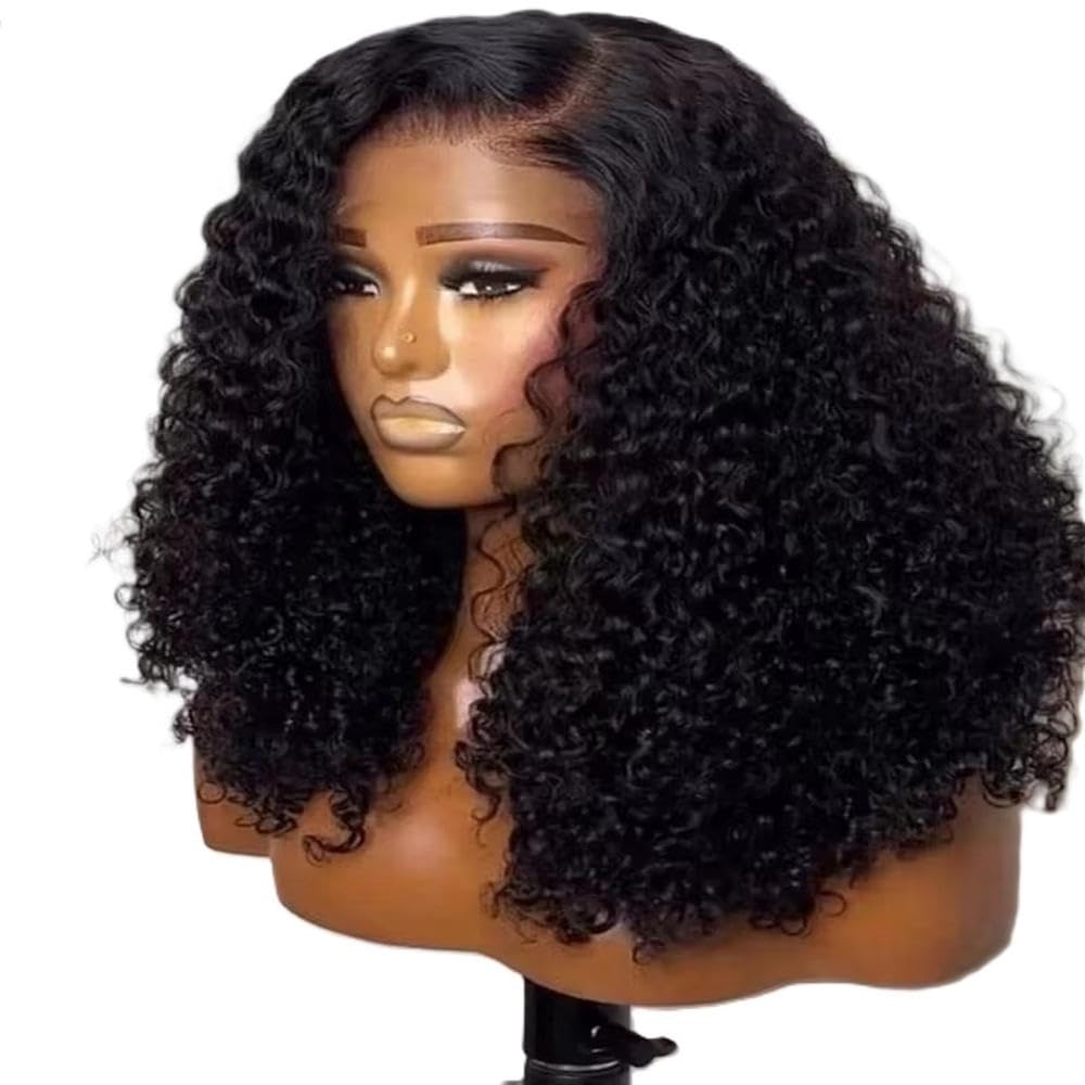 Haarpflege Schwarze Farbe Kurzer Bob Schnitt Verworrene Locken 13 X 4 X 1 HD Lace Front Perücke Für Frauen Vorgezupfter Haaransatz Tägliche Party(14inches) | 35,6 cm