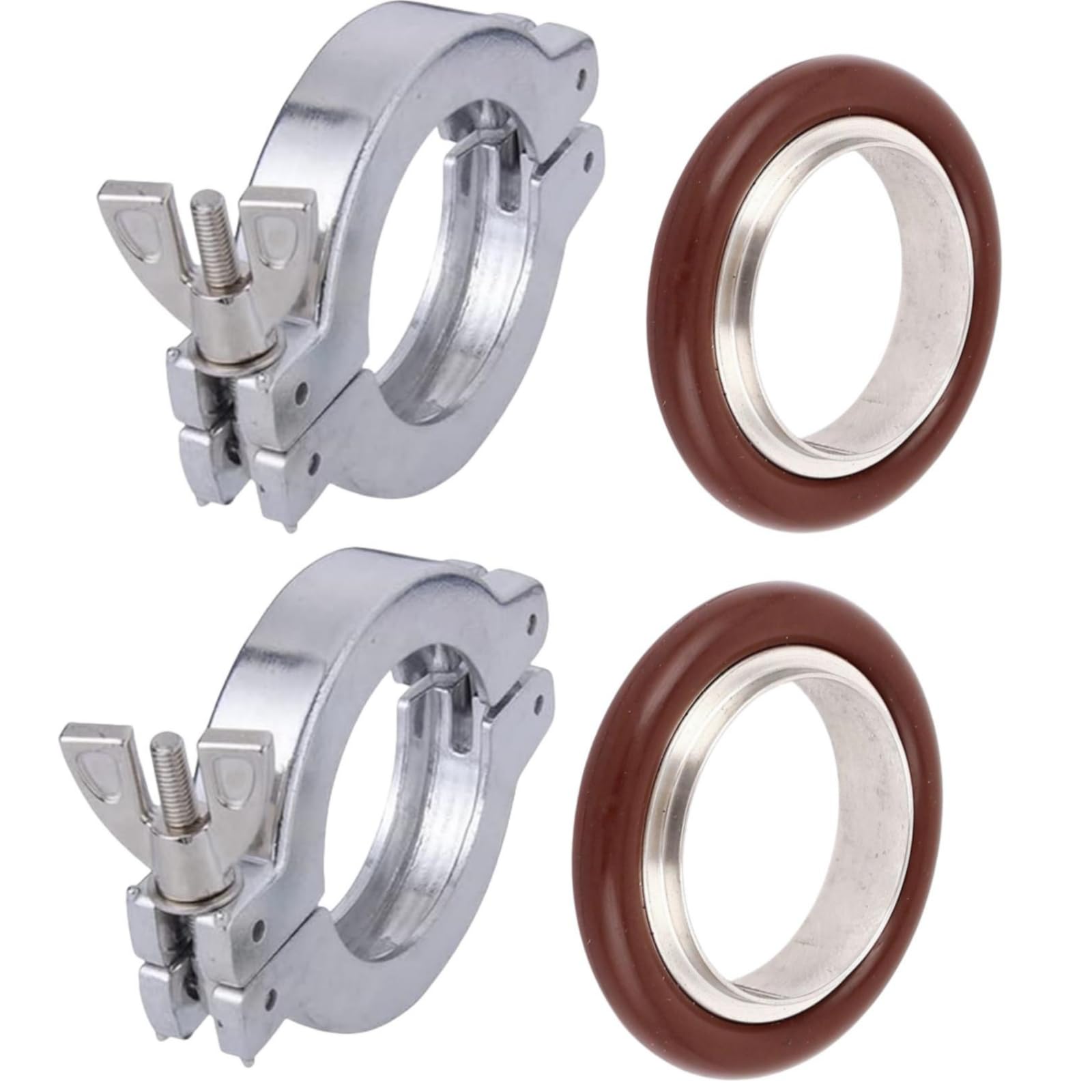 Lot de 2 colliers de serrage à écrou papillon KF16 en aluminium avec bague de centrage et joint torique FKM Viton pour étanchéité sous vide, pour une performance et une durabilité améliorées