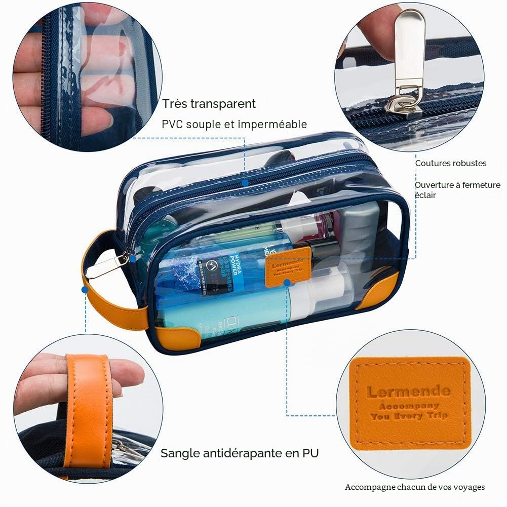 Lermende Trousse de Toilette Transparente pour Homme et Femme
