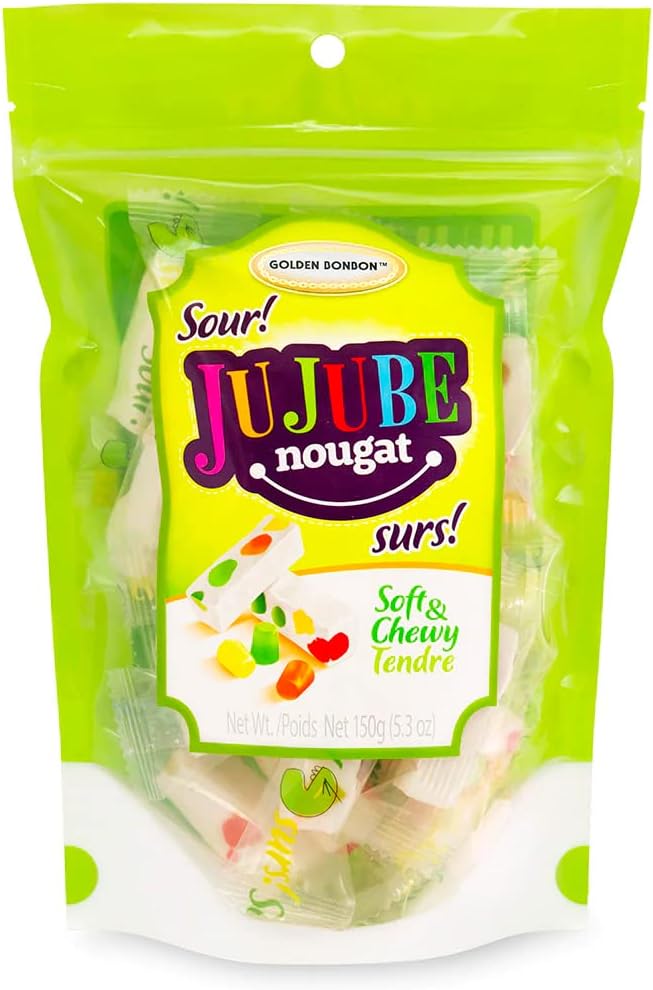 Golden Bonbon Italian Jujube Nougat Candy, Soft and Chewy With Fruity Jelly Beans Original Recipe (5.3 Oz, Sour)