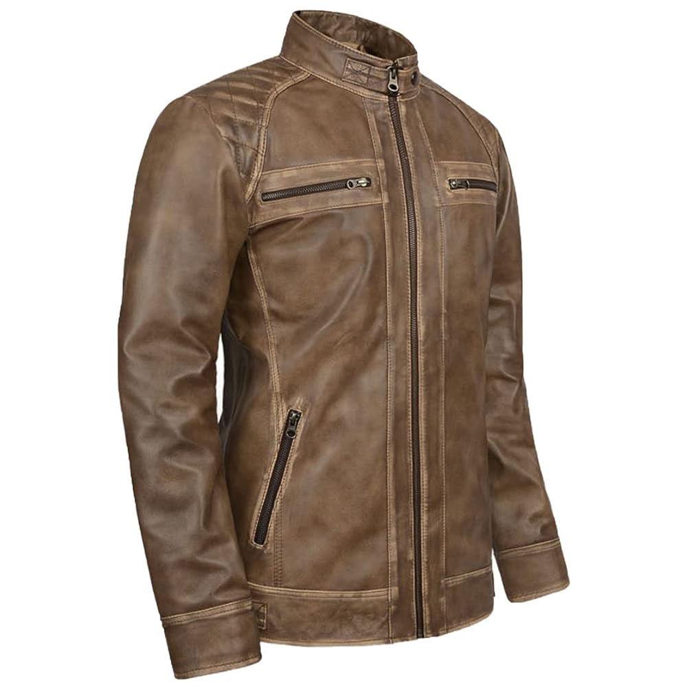ジャケット・アウター Nolley's Lamb Leather Jacket Brown Black Leather Jacket for Men - Slim Fit Lambskin Leather