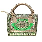 Tamaño: 24 x 8 x 18,5 cm Kilim Tela Diseño Moderno Ecológico Mini Bolsas con Asa Superior para Mujer con Correa para Hombro, verde, S