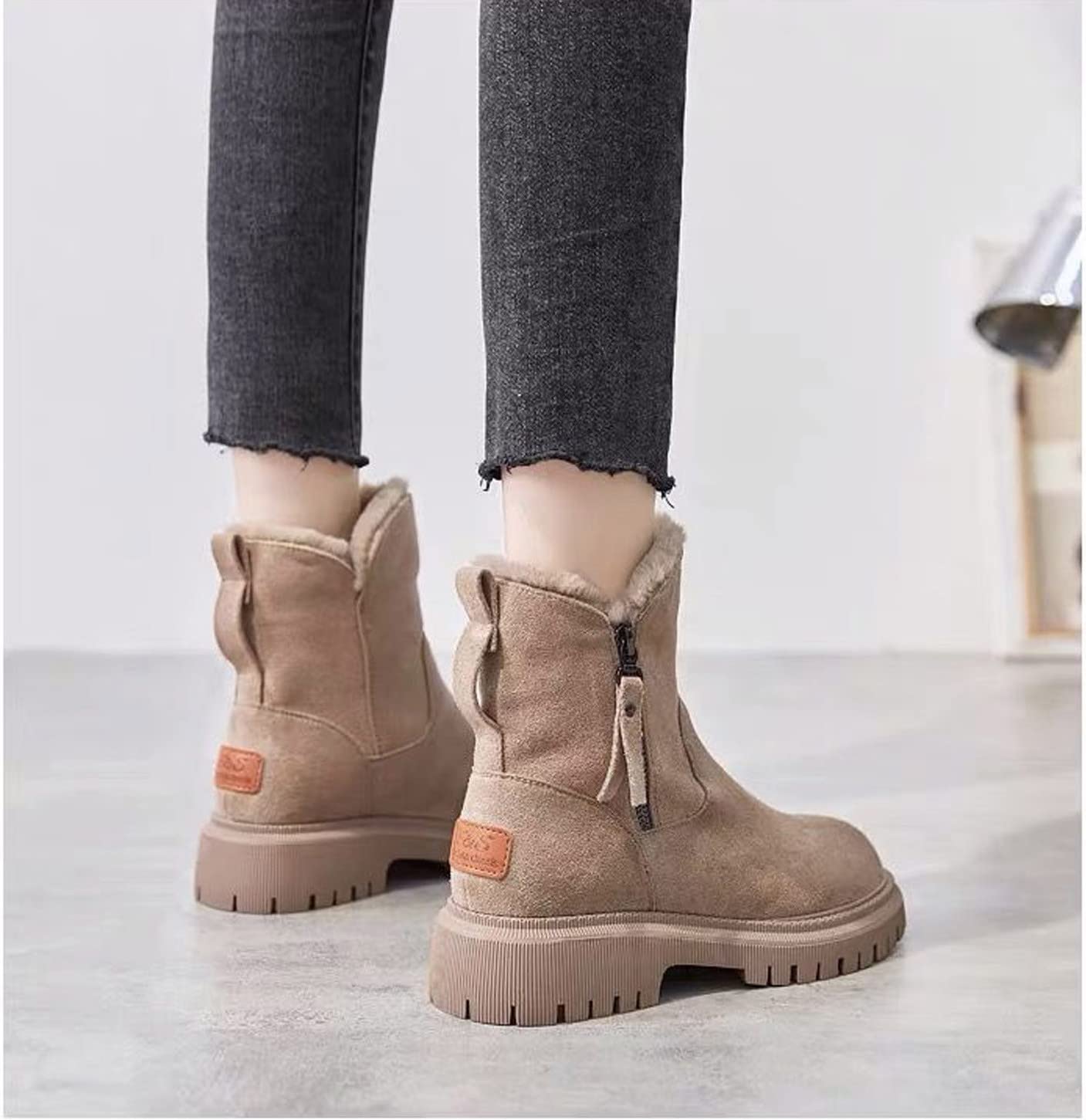 Bottes de Neige Hiver Fourrure Bottines Neige Plates Snow Boots Chaudes Chaussures Imperméable Antidérapant Mode Chaussures Boots d'hiver Fourrées Chic Chaude Confort Bottines Femme Bottes de Travail