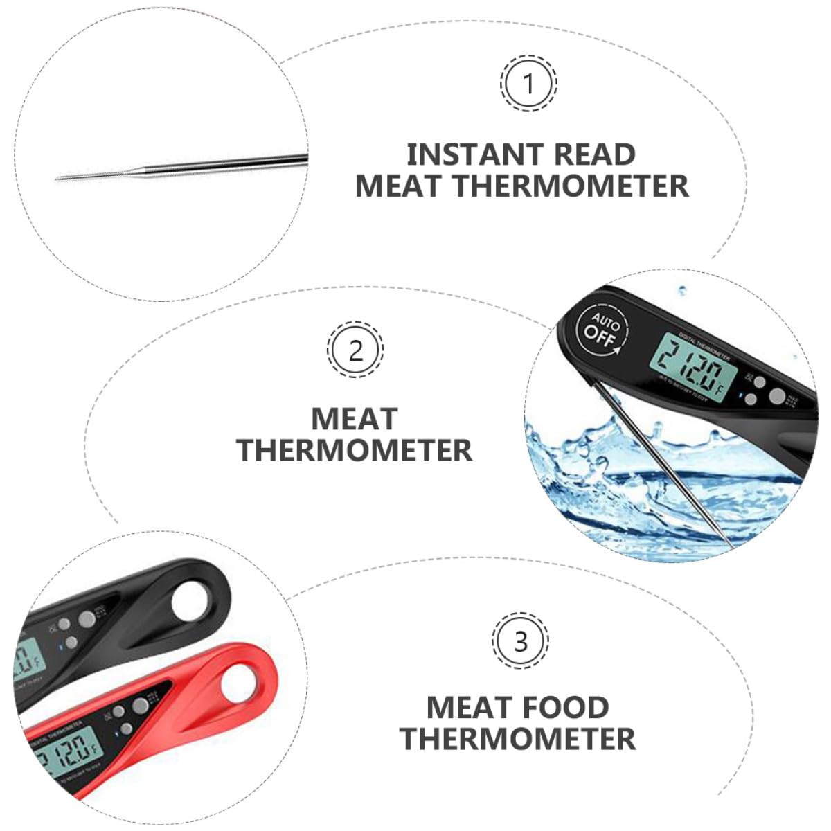 Amosfun 2 Stk Grillthermometer Fleischthermometer Ofenthermometer ablesbare Thermometer küche gadget kitchen gadgets Digitalthermometer für die Küche digitales Thermometer ABS Black