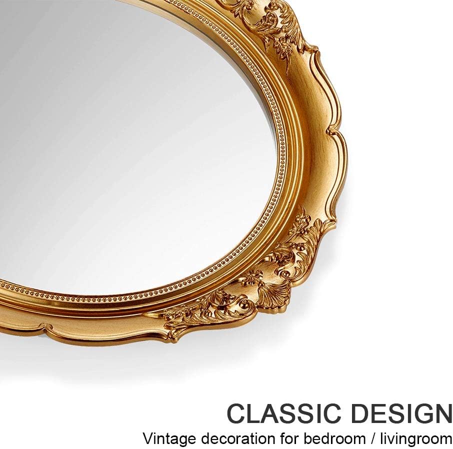 OMIRO Decorative Wall Mirror, Vintage Hanging Mirrors for Bedroom Living-Room Dresser Decor, Oval Antique Gold 13" W x 15" L : Home & Kitchen
