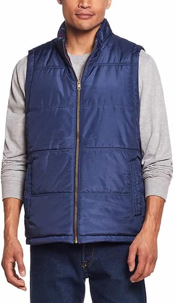 Weatherproof Vintage Mens Flannel Lined Quilted Vest Black, Medium Large, Blue
