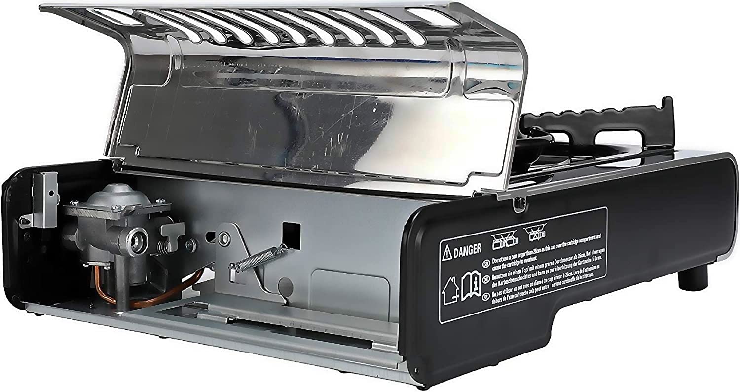 Greenpoint Gaskocher(Edelstahl) MIT/OHNE Gaskartuschen/Grillplatte - Campingkocher Ink. Tragekoffer mit Gaskartusche, Gaskocher mit Kartusche, Campingkocher mit Kartusche, Grillplatte Kochplatte