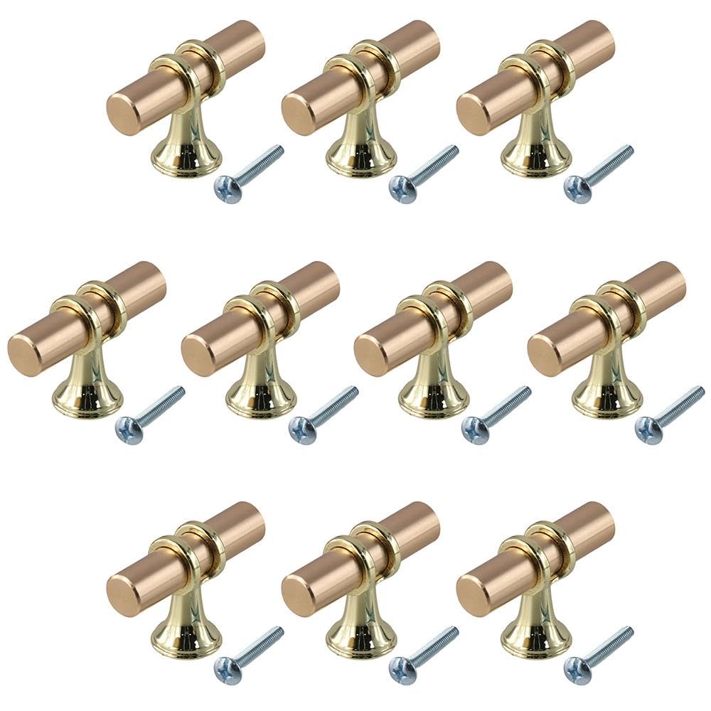 Upluckey Drawer Pulls 10 Pack T Shape Single Hole Zinc Alloy Dresser Knob Luxury Polished Gold Furniture Hardware Kitchen Bathroom