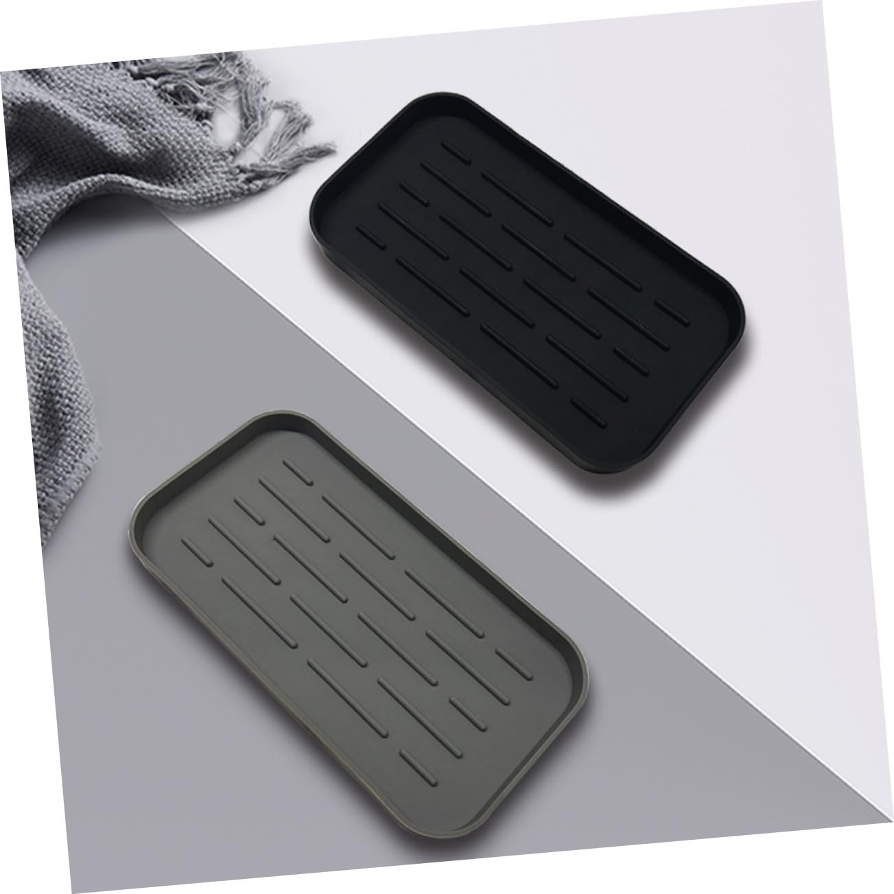 Silikon Abtropfschale mit Tiefen Rillen Große Küchen Geschirrtrockenmatte Organizer für Spülzubehör Rutschfest Schwarz Abtropfunterlage für Arbeitsplatten