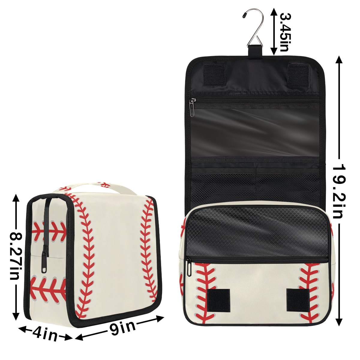 Neceser de viaje colgante de béisbol para niños, organizador de cosméticos para mujeres, bolsa de maquillaje para hombres, kit de afeitado, bolsa de ducha con gancho resistente, Béisbol,