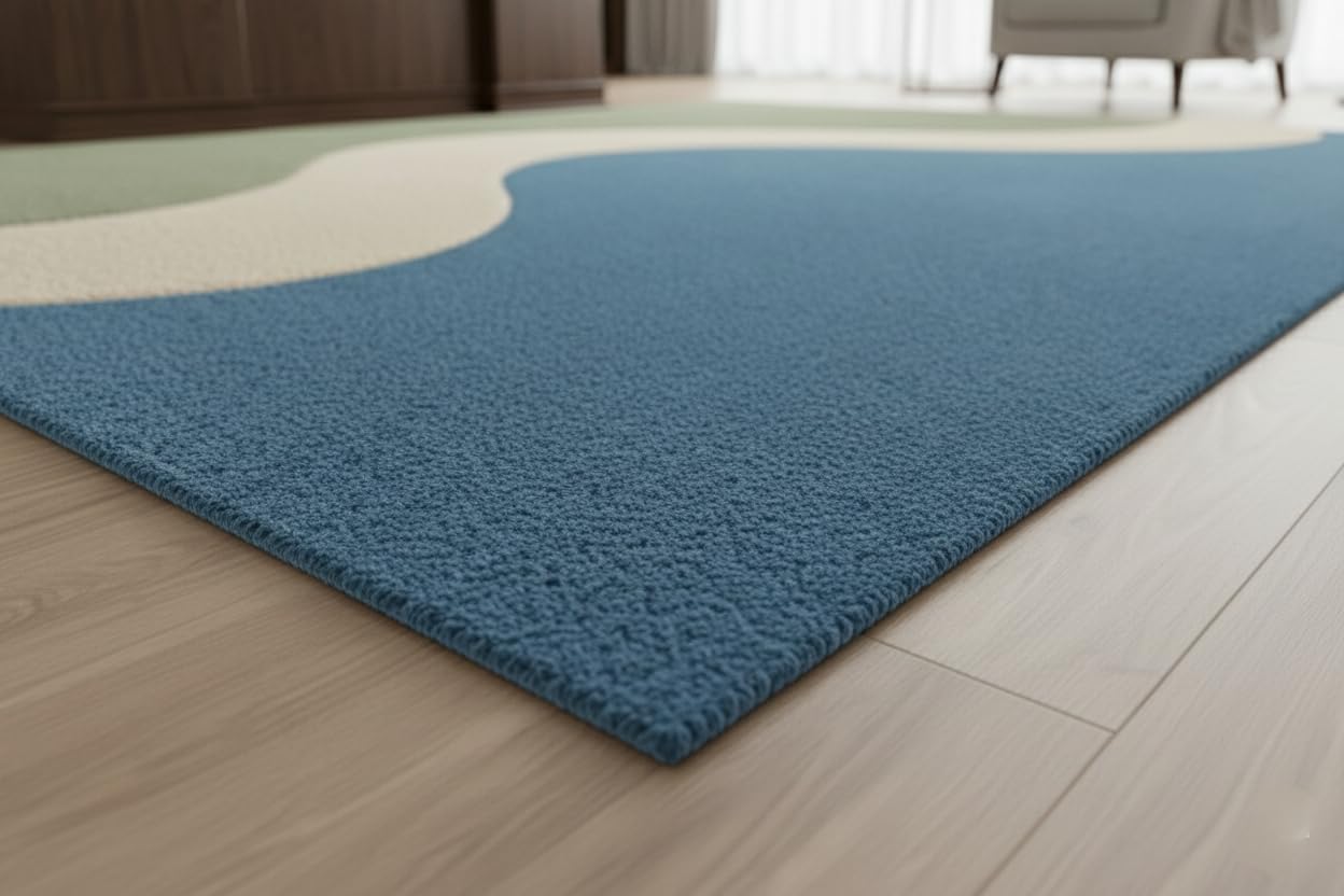 Hand-Crafted Premium Wool Area Rug Geometric Wave Fusion Design for Living Room, Bedroom, Dining Room, Hall & Office Decor 9 x 12 Feet Green/Blue