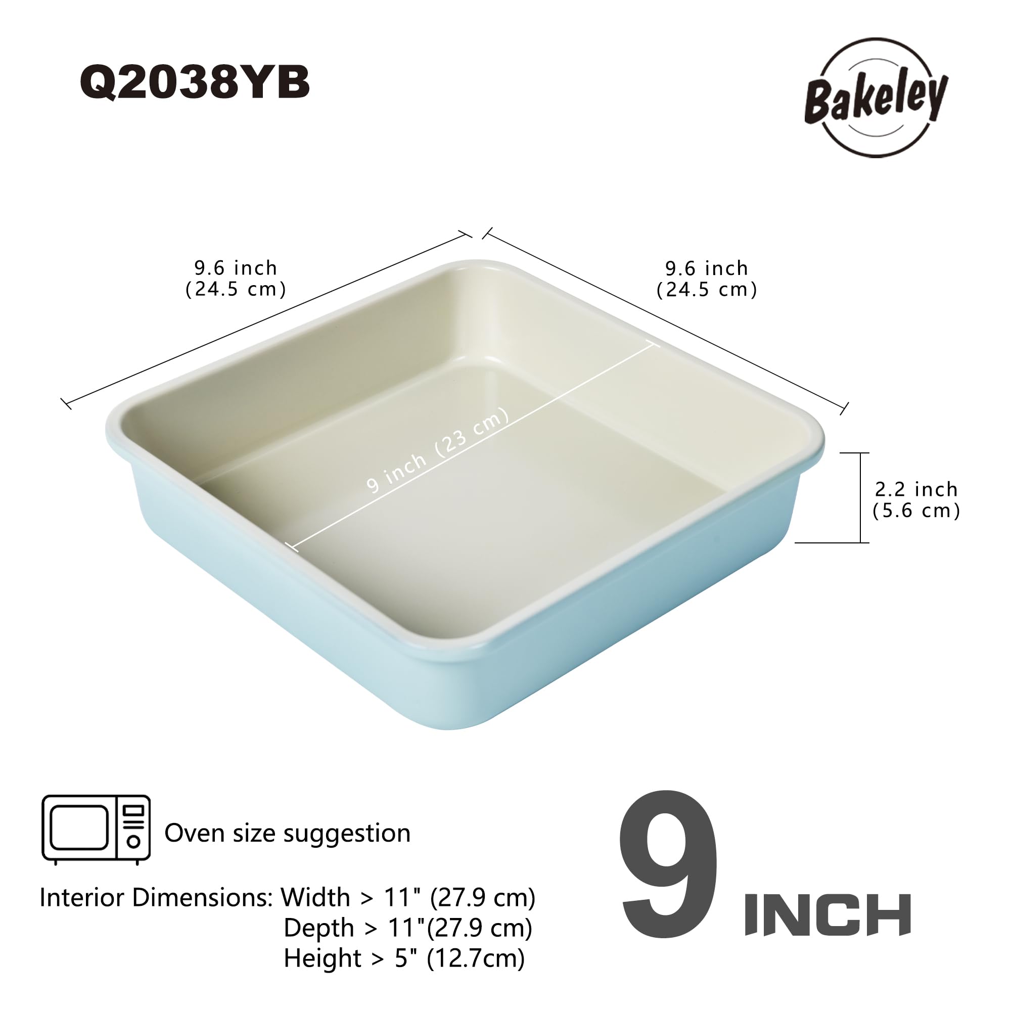 Molde cuadrado antiadherente para tartas de 9 pulgadas, molde para hornear y asar pan o brownies, 9.6 x 9.6 x 2.2 pulgadas (oro champán)