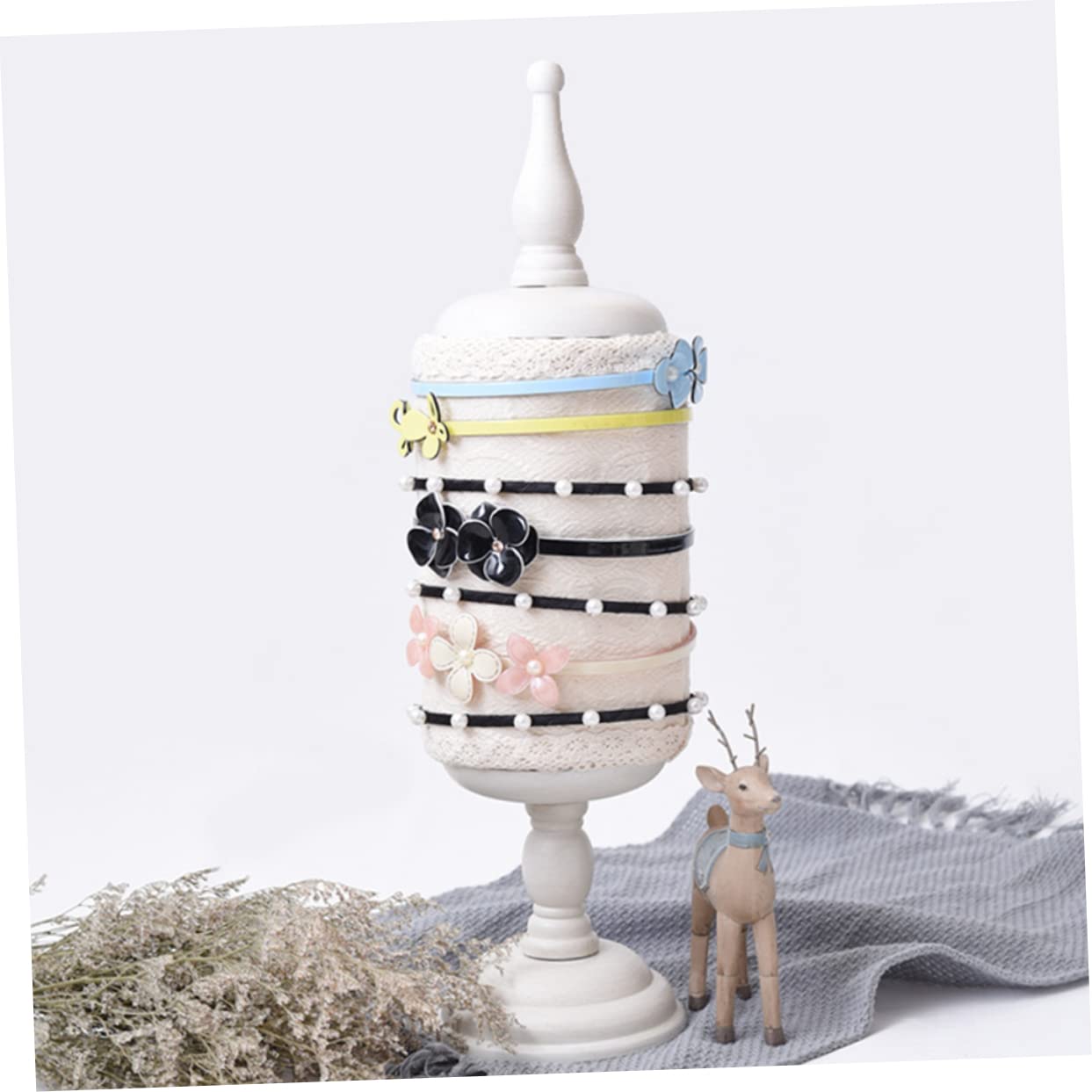 minkissy Soporte Vertical Para Diademas y Accesorios De Cabello Organizador Elegante De Encaje Para Tocados Exhibidor De Joyería Para Mesa De Maquillaje y Ferias