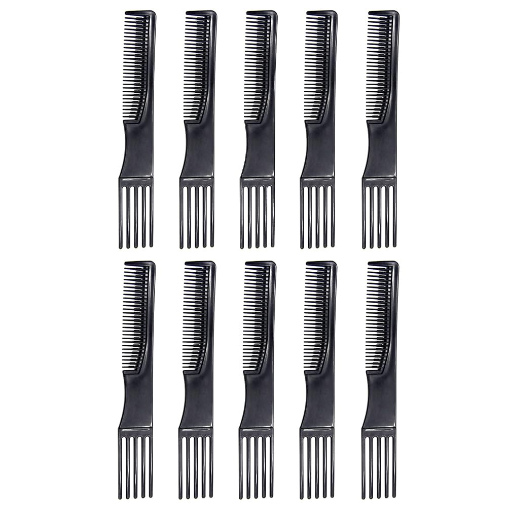 HEALLILY Carbon Lift Teasing Combs - 10Pcs Black Plastic Salon Back Combs for Anti-Static Pick and Most Hair Types