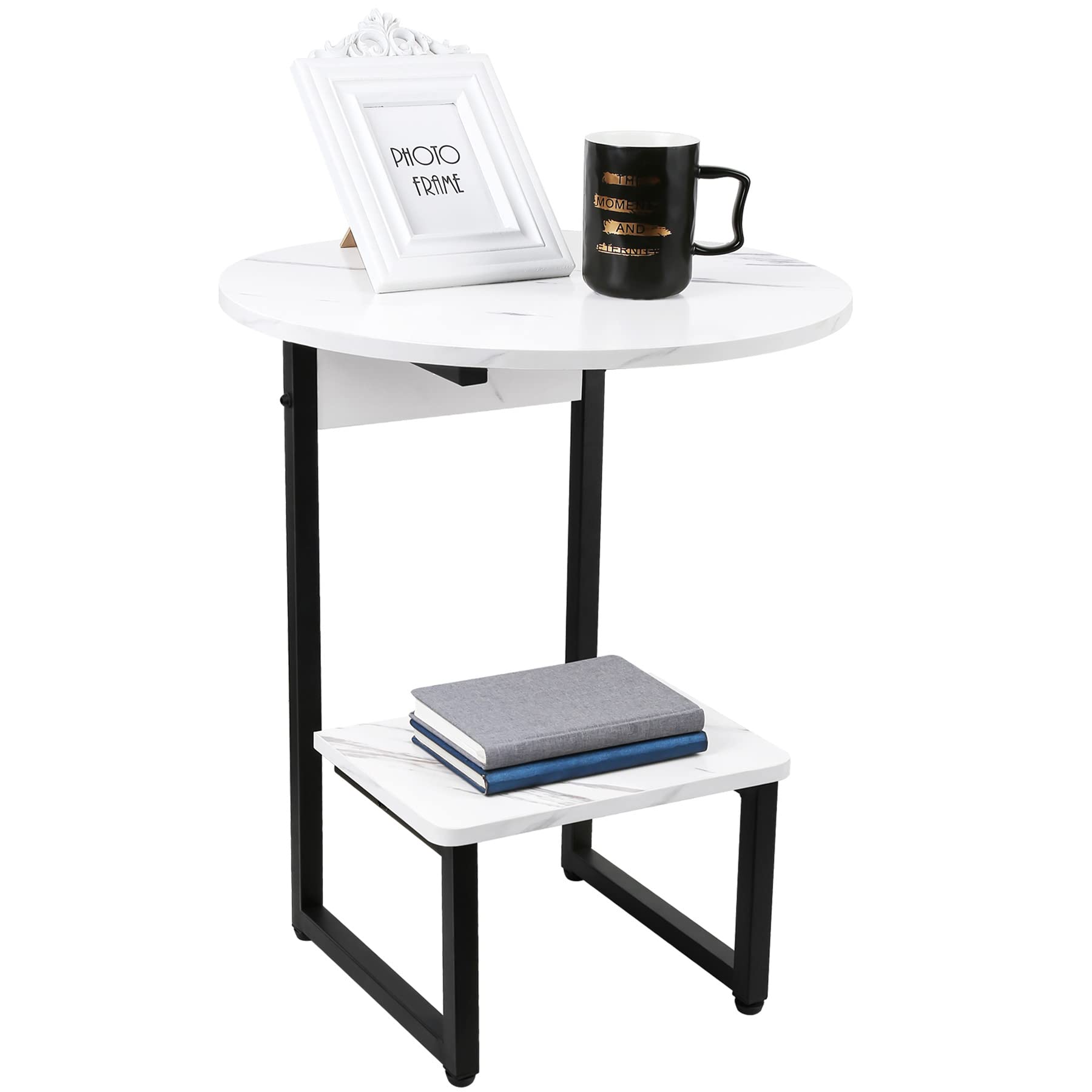 Urraca Round Side Table with Storage Shelf, Small End Table for Living