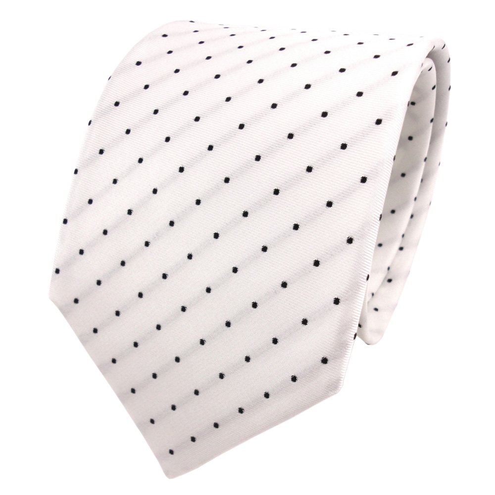 TigerTie Designer silk tie white cream black dotted - tie necktie silk