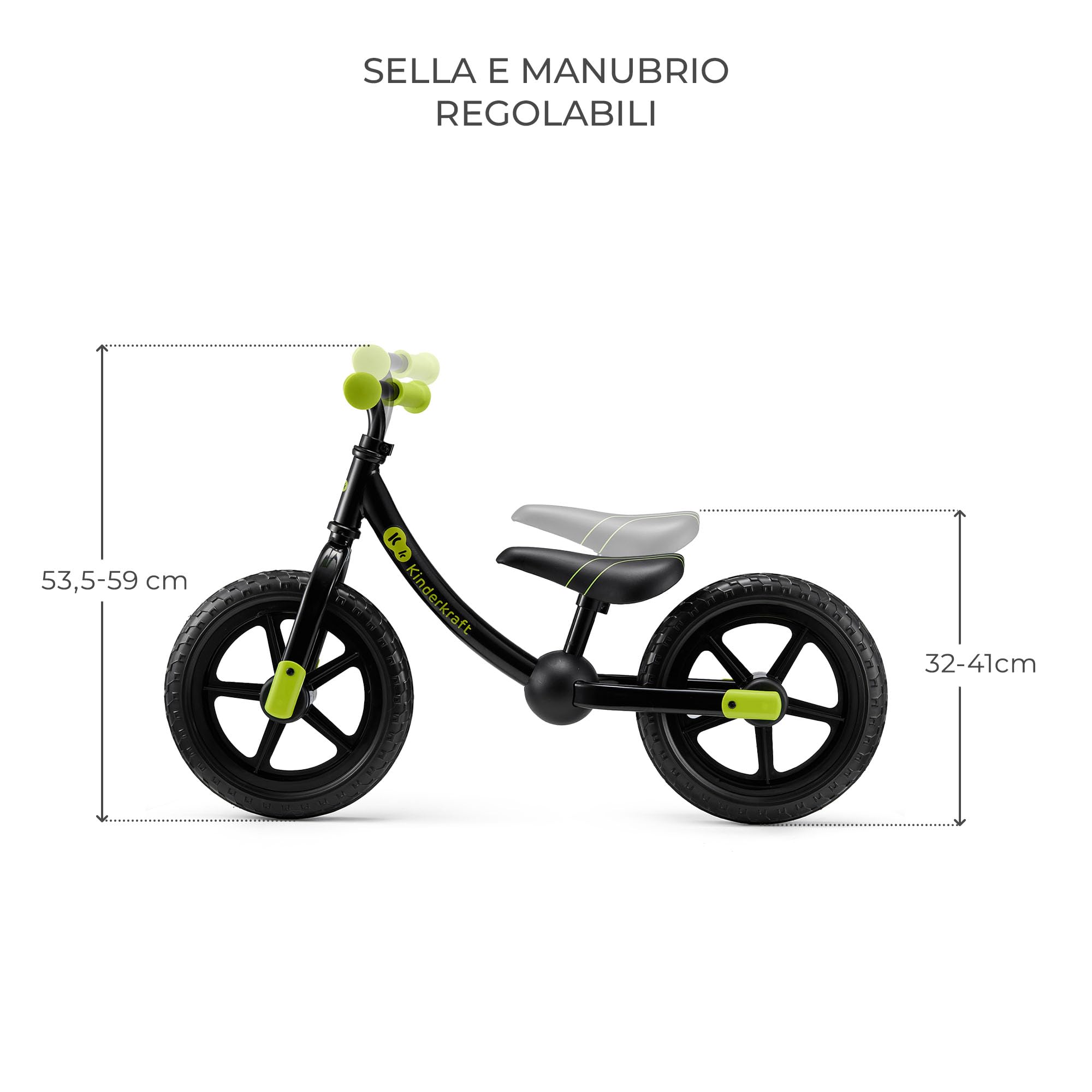 Kinderkraft 2WAY NEXT OFF ROAD Bicicletta fino a 35 kg, bicicletta per bambini, ruote da 12 pollici, sella e manubrio regolabili in altezza, facile da montare, impugnatura in gomma, nero