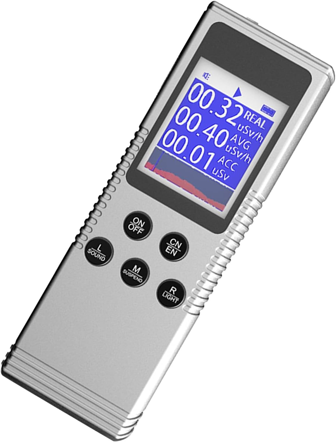 Digital Radiation Counter Nuclear Radiation Detector Monitor β γ X Pen Clip Dosimeter with Sound Light Alarm 5V 1A for Home Decoration (Silver White)