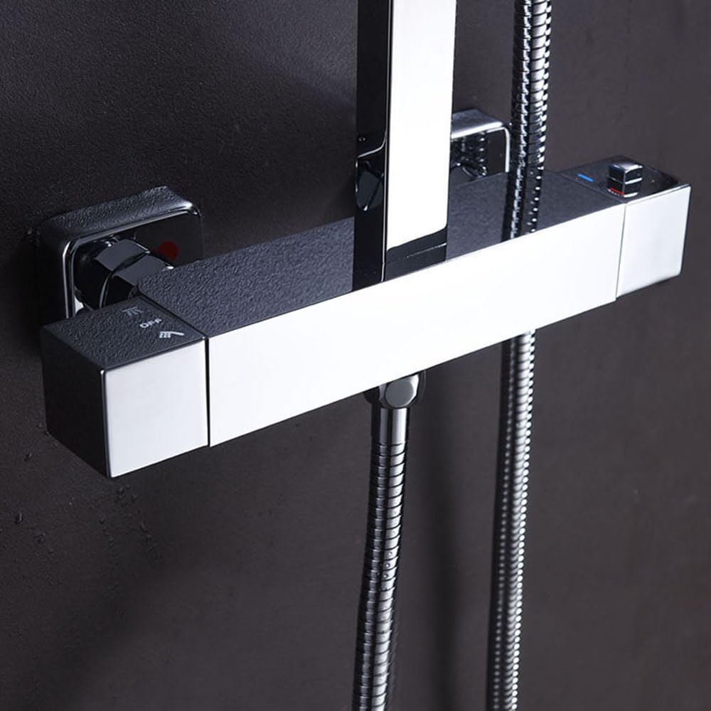 Kibath 464151 Grifo termostático de diseño Columna de Ducha Cuadrada con Salida Superior. Fabricado en latón con Acabados en Cromo con Brillo. Repuestos Originales garantizados