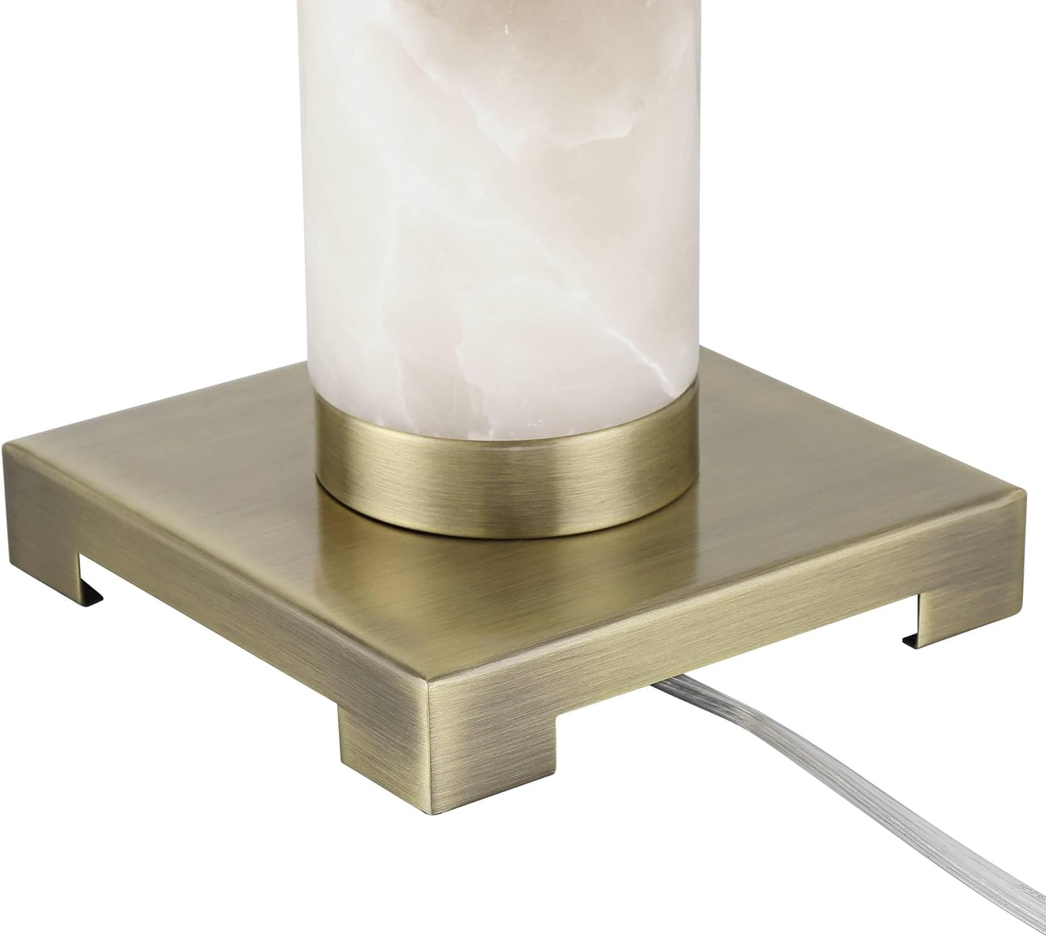 Possini Euro Design Fiona 29" Tall Column Modern Coastal End 3-Way Table Lamp White Gold Brass Finish Alabaster Single Fabric White Shade Living Room Bedroom Bedside Nightstand House Office Home