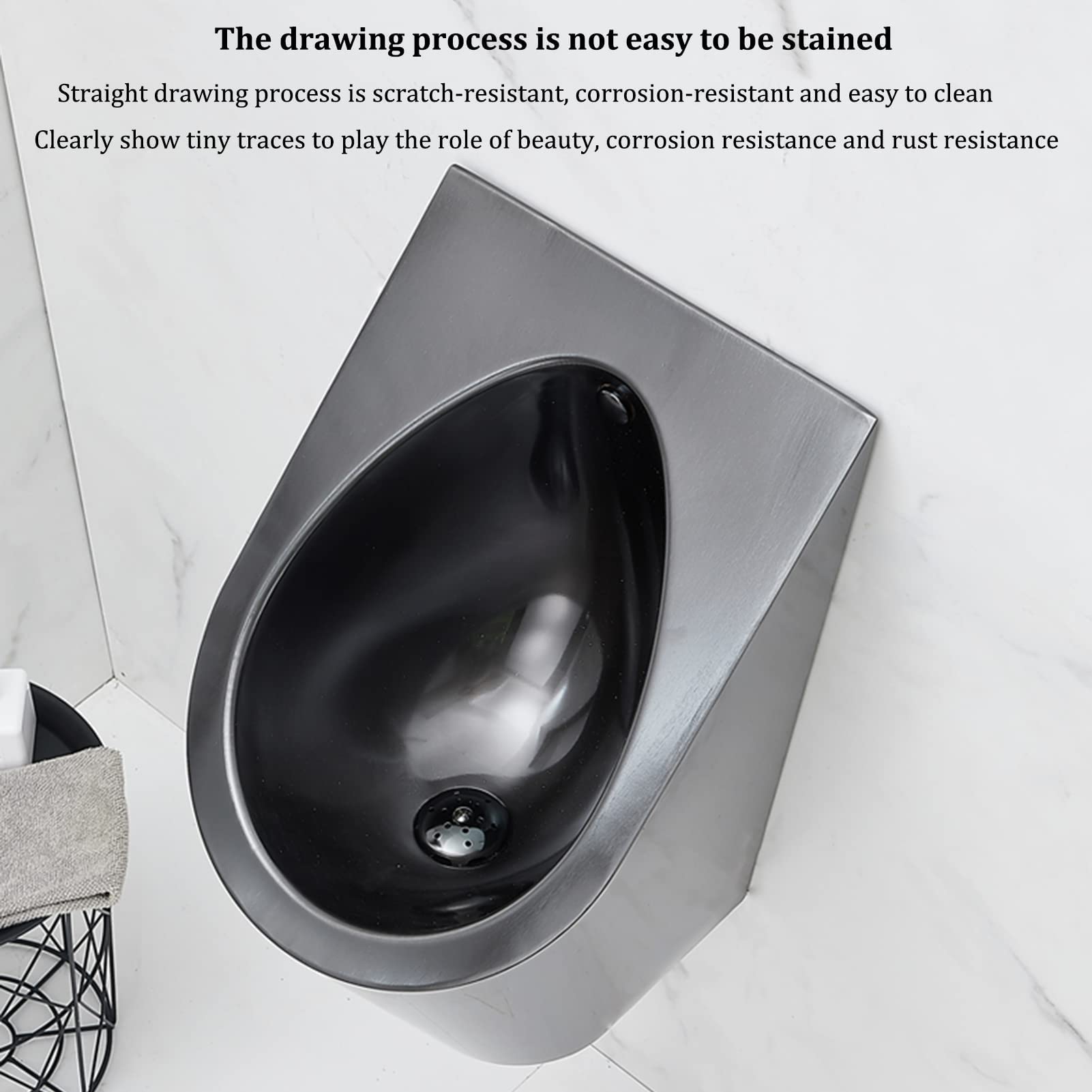 SSRURYWZ Men's Commercial Flushing Urinal, Stainless Steel High-Efficiency Wall-Mounted Urinal Anti-Overflow Urinal, Vertical Toilet with Automatic Sensor Flush Valve (Black Urinal)