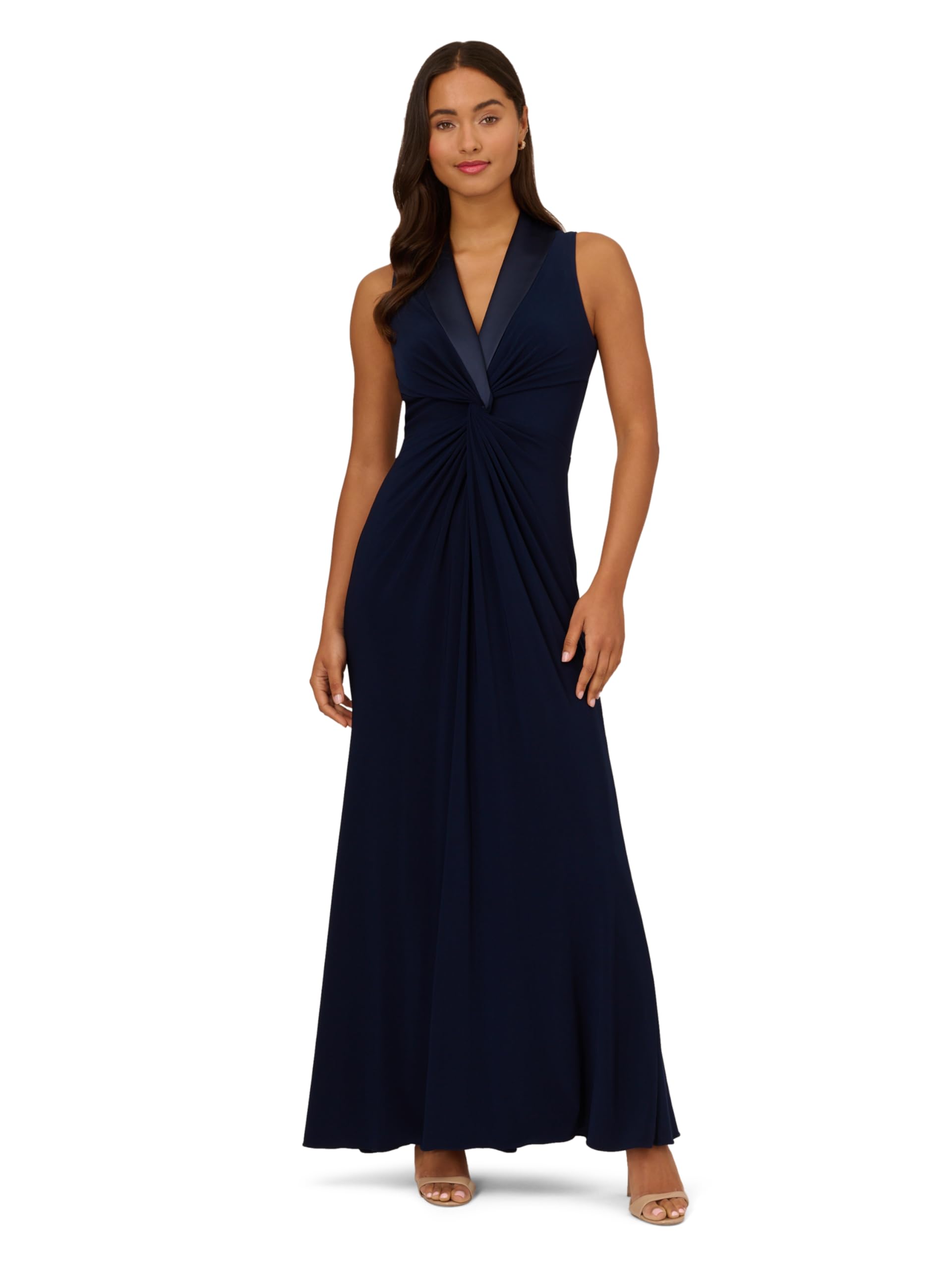 Adrianna Papell Women's Jersey Tuxedo Gown Special Occasion Dress, Midnight, 20