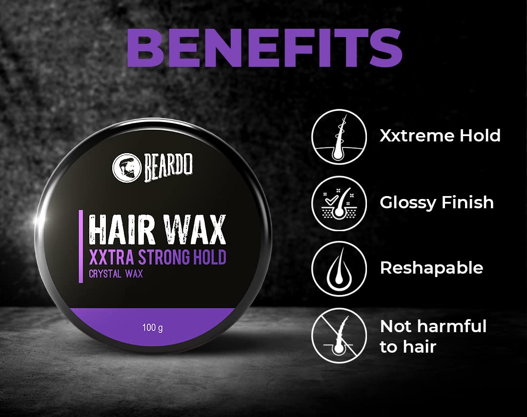 Beardo XXtra Stronghold Hair Wax, 100 gm Crystal Hair Wax for Men Glossy Finish Hair Style