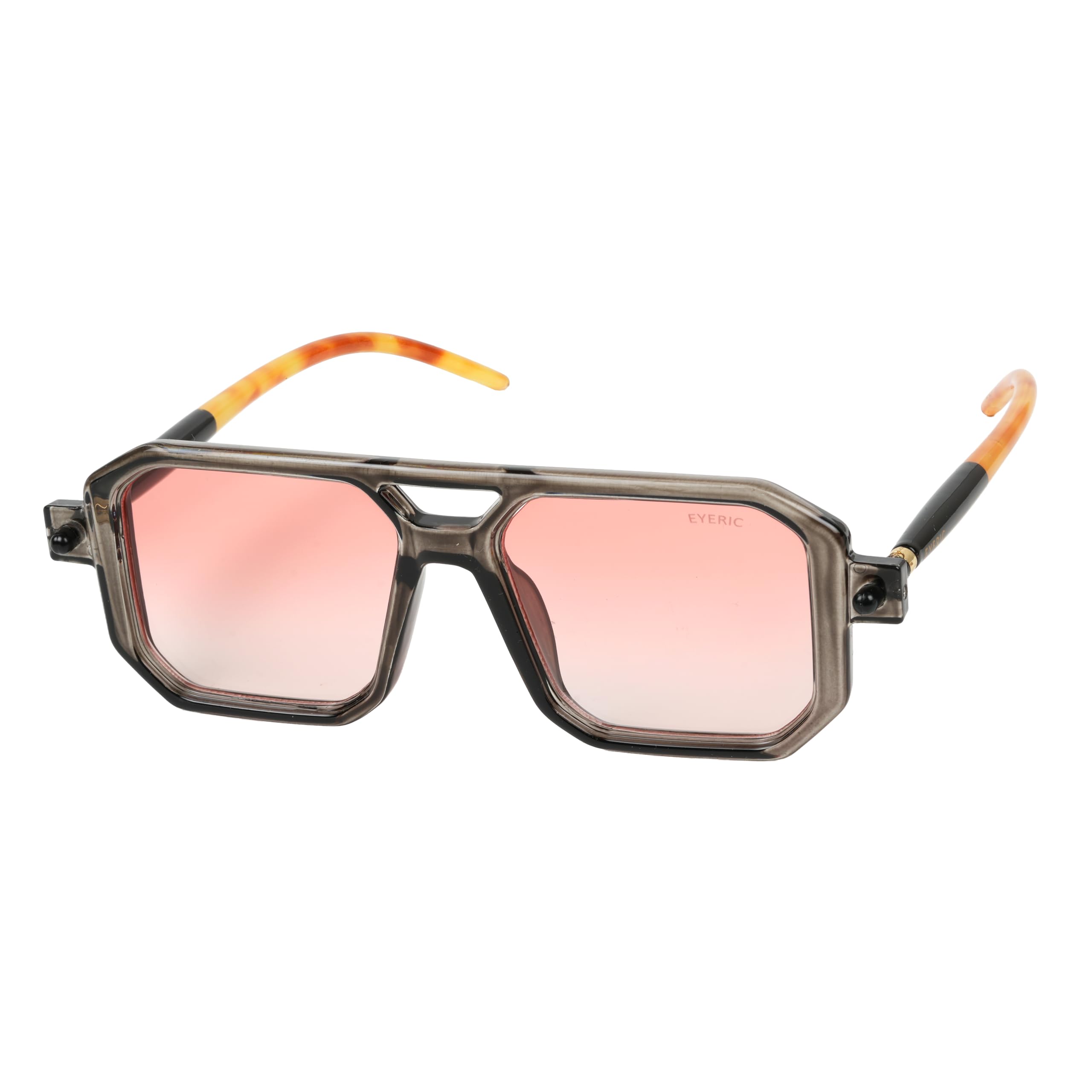 Square Sunglasses for Men & Women | Chunky Square Aviator Shape Frame | Sleek Grey UV Protection Lenses | Two-Tone Black Tips-image-34
