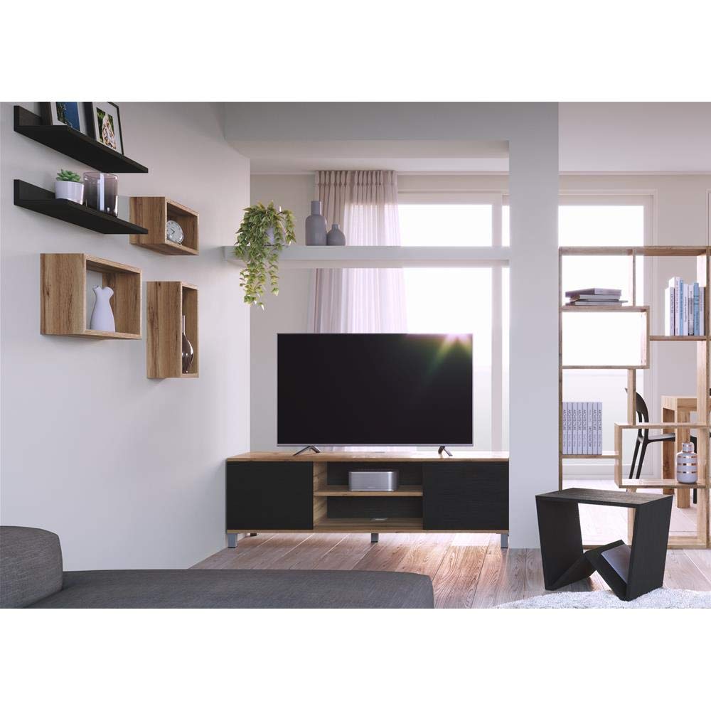 MOBILI FIVER, Set de 3 estantes de Pared rectangulares Giuditta, Color Olmo Claro, NO, Estante Cubo para Cocina y salón, Made In Italy