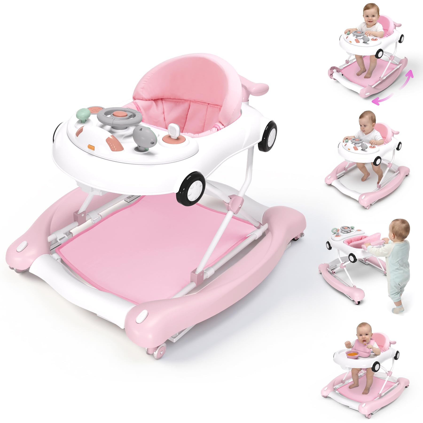 Baby Walker 5-in-1 Baby Walker for Boys and Girls with Bouncer Removable Footrest Music Foldable Adjustable Speed Wheels
