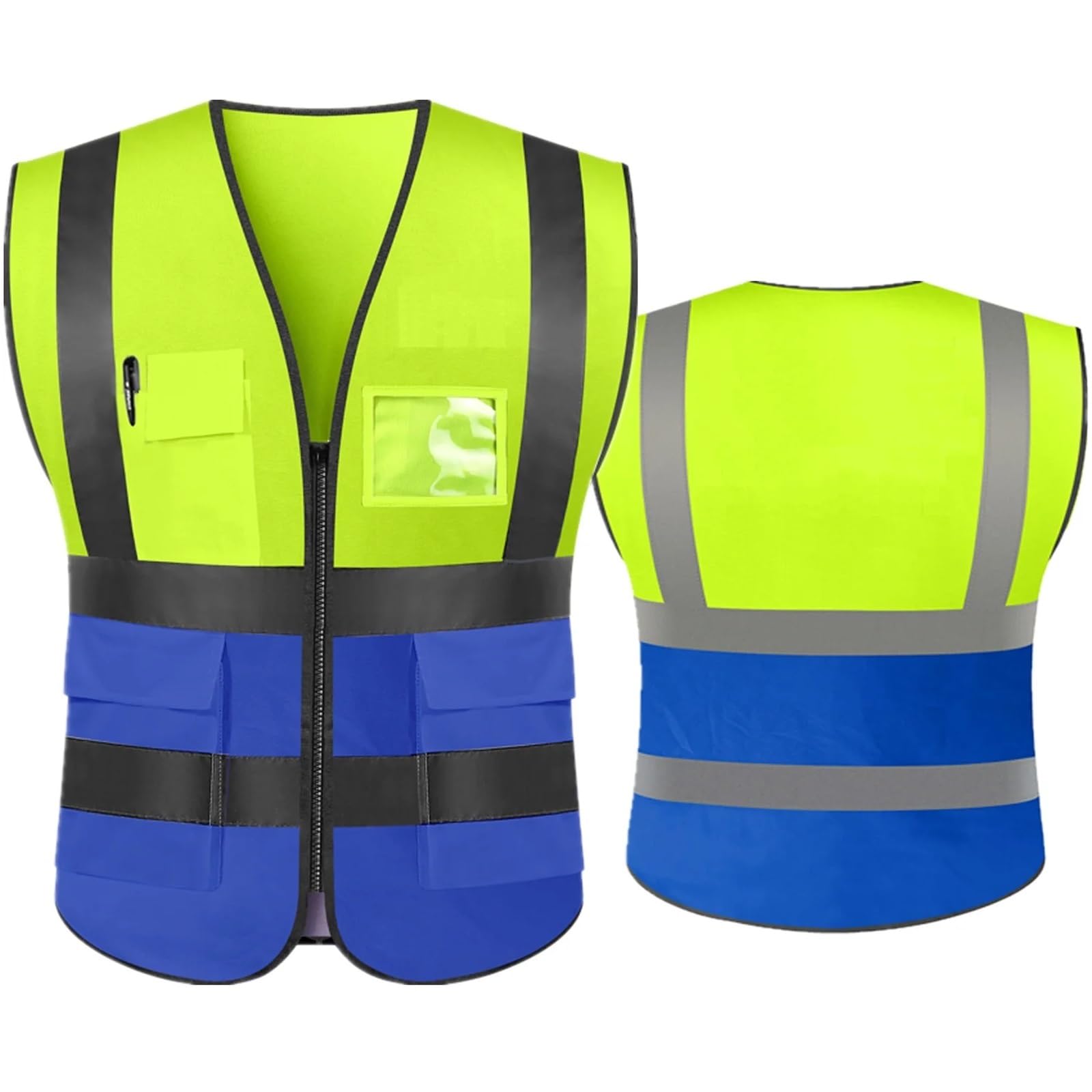 Chaleco de Seguridad Reflectante Alta Visibilidad for Verano, Unisex, Bolsillos con Cremallera, sin Mangas, for construcción, Trabajo Nocturno(Light Blue)