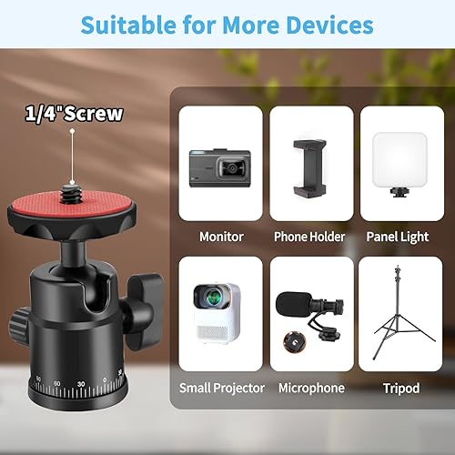 Miniatura 4 de Hemmotop H28 Mini cabeza de bola, cabeza de trípode panorámica con soporte de zapata fría doble de 14 para cámara Gopro Cam videocámara micrófono