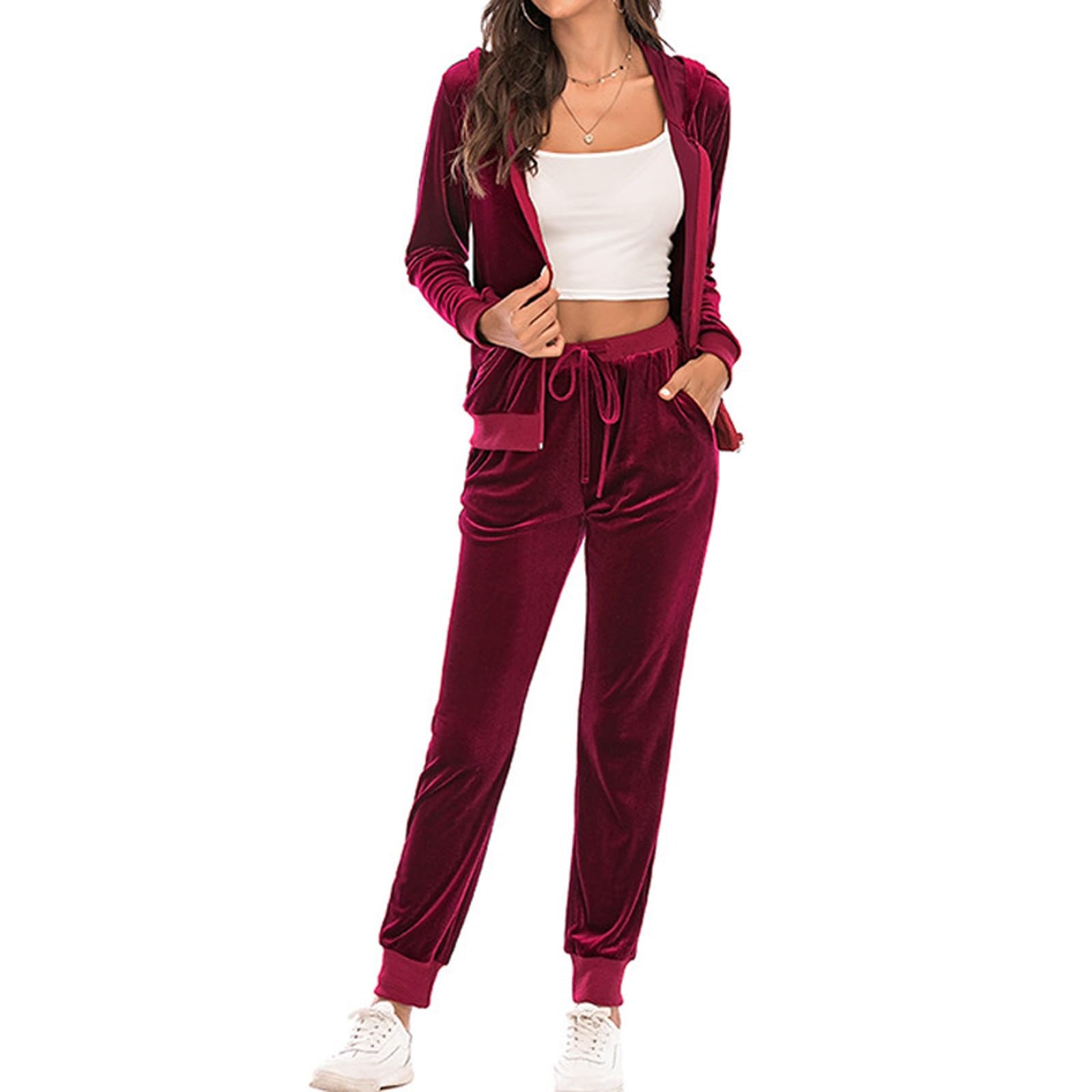 Generisch Conjunto de ropa interior térmica para mujer con capucha sudadera manga larga blusa cremallera pantalones elásticos