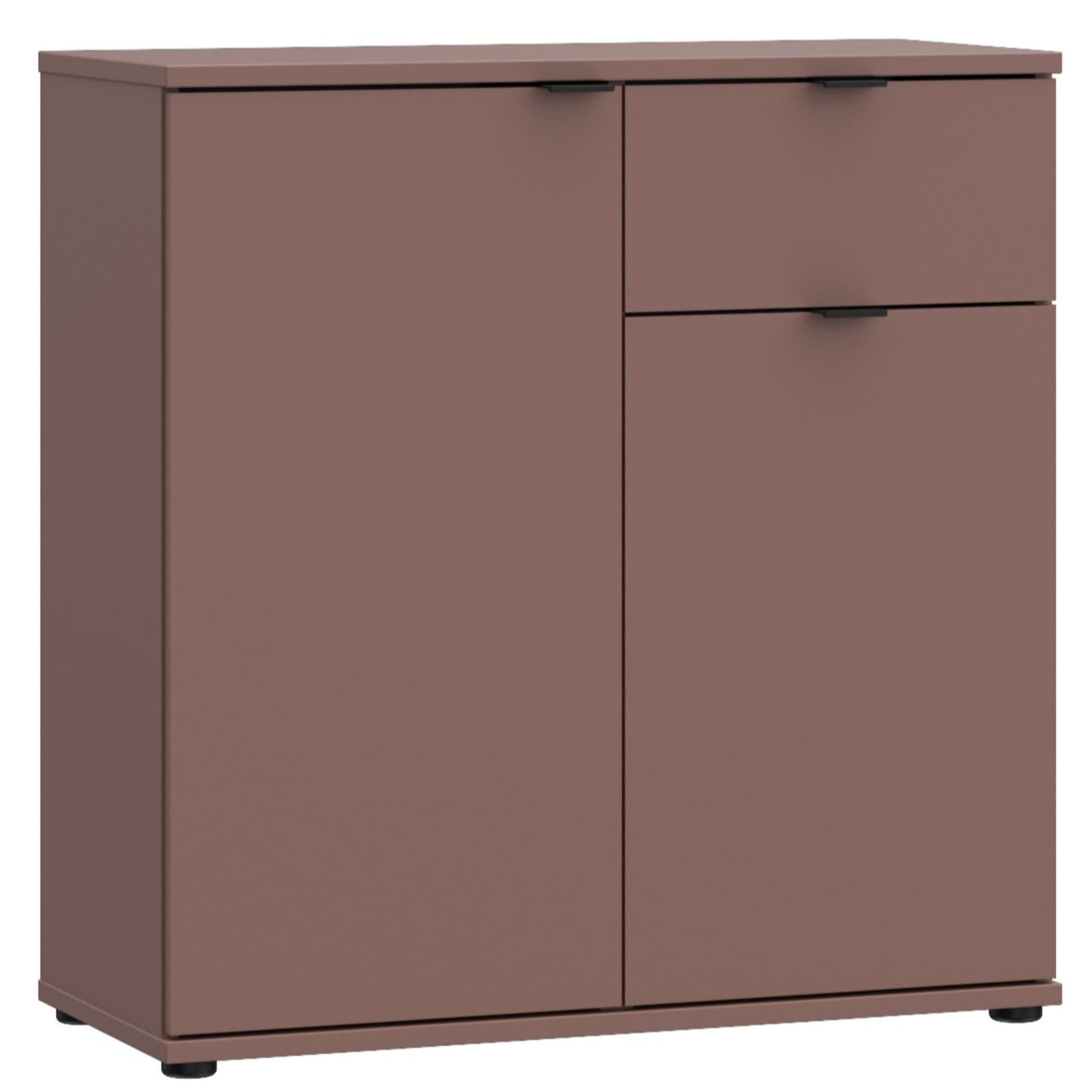 Forte Braun Ganymede Kommode 80, Minimalistische Kommode, 2-Türig, 1 Schublade, Holzwerkstoff, Wohn-Schlafzimmer, Terrakotta, 80,1 Cm Breit X 82,3 Cm Hoch X 34,1 Cm Tief